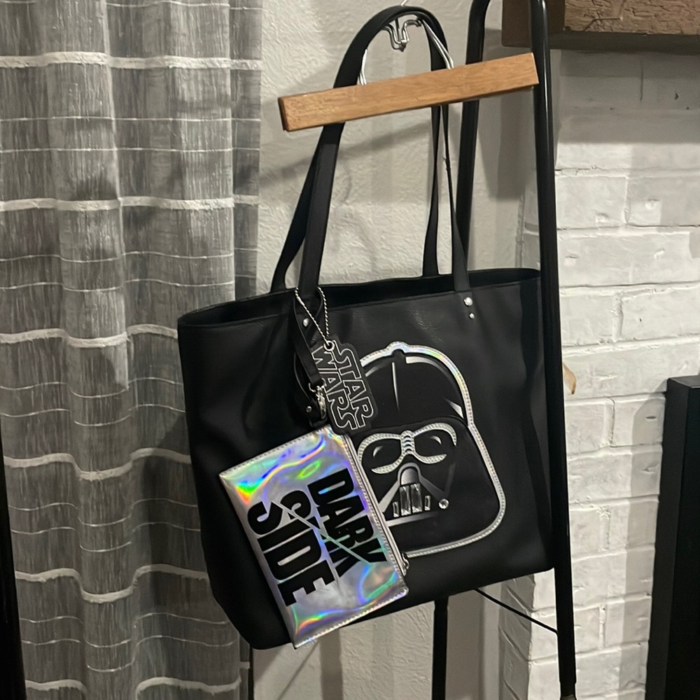 Darth Vader tote over the shoulder bag with wristlet and Star Wars tag . Large